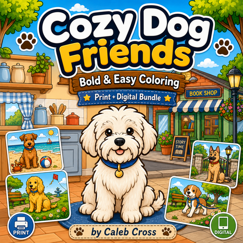 Cozy Dog Friends Coloring Book Print + Digital Bundle