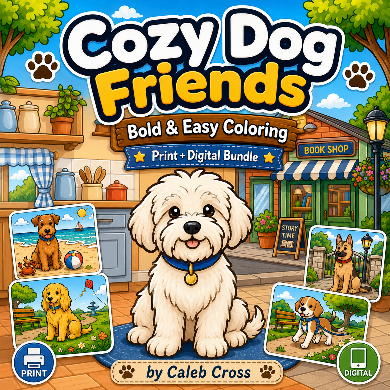 Cozy Dog Friends Coloring Book Print + Digital Bundle