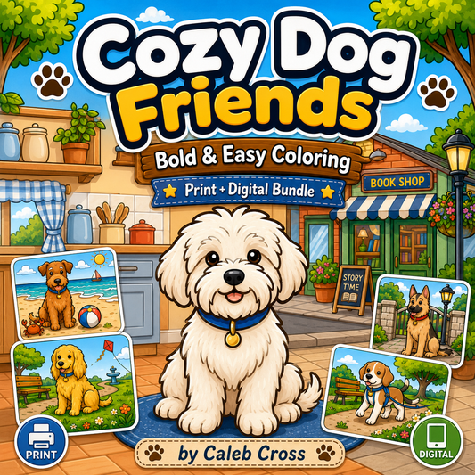 Cozy Dog Friends Coloring Book Print + Digital Bundle