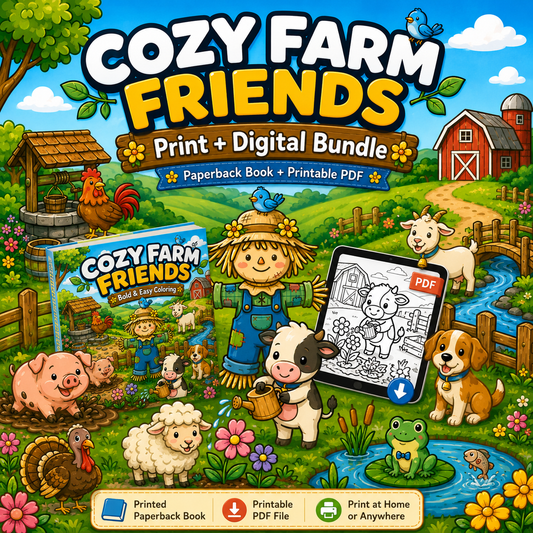 Cozy Farm Friends Coloring Book Print + Digital Bundle