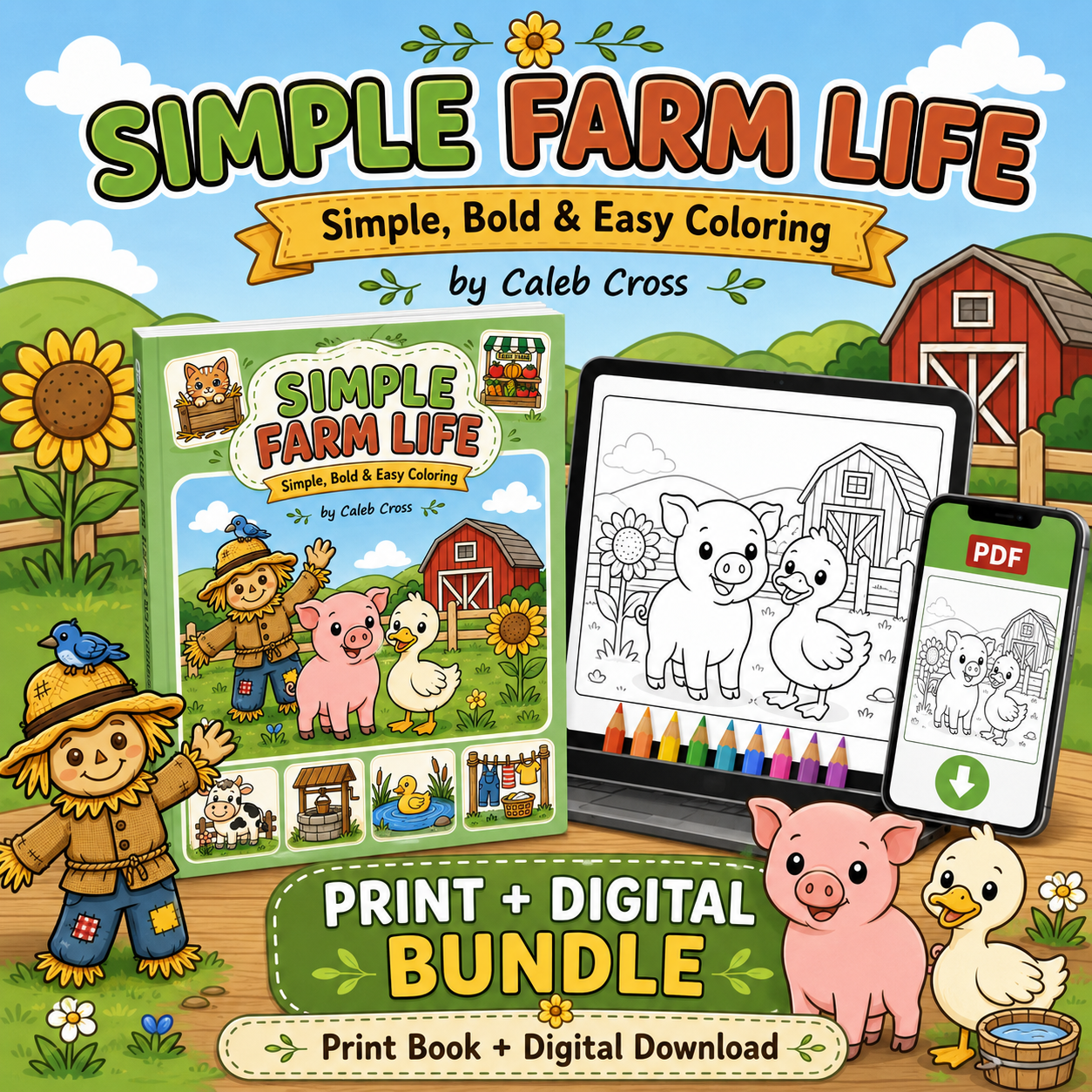 Simple Farm Life Coloring Book Print + Digital Bundle